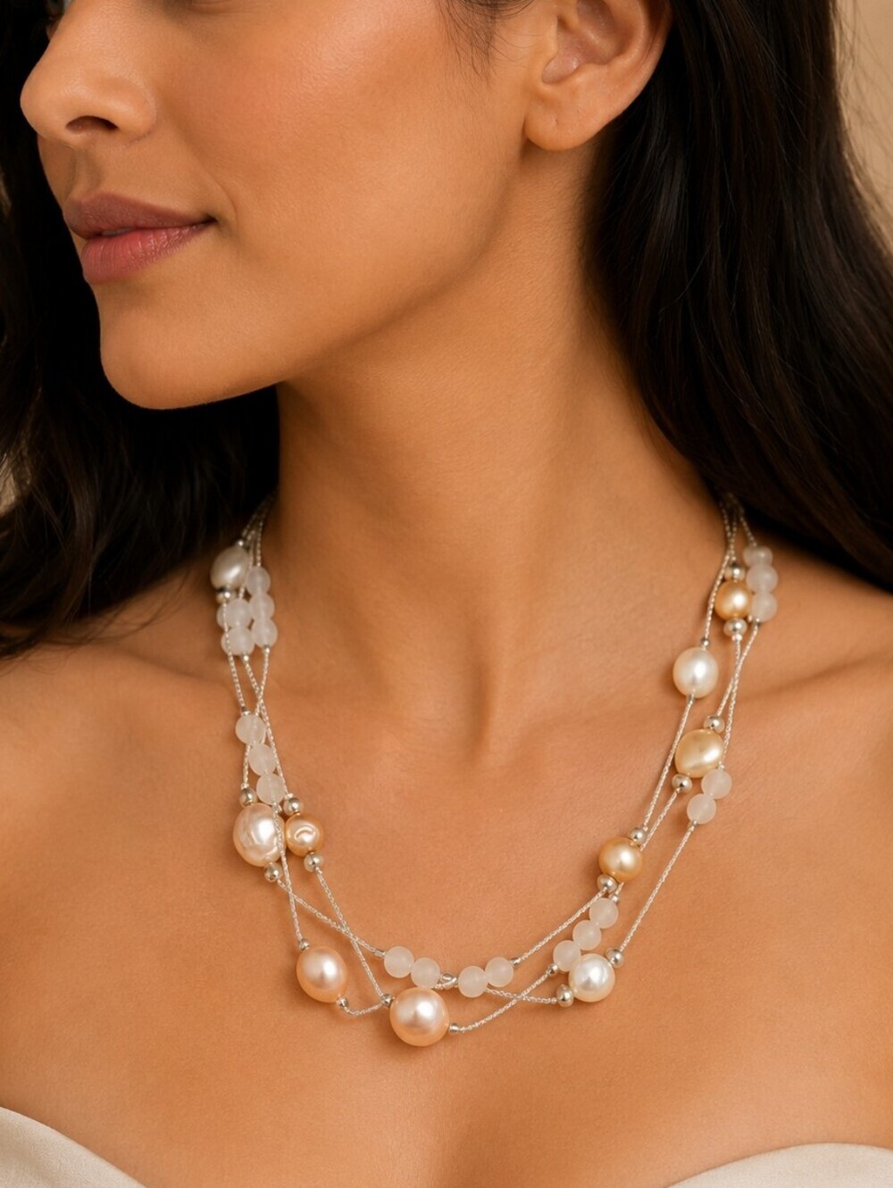 VTG DRESS BARN Faux Coin Pearl Layered Mermaidcore Twisted Chain Necklace